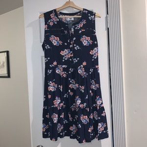 Navy Shirt Dress (Sleeveless) with Floral Pattern
